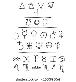 Alchemy and zodiac hand drawn  symbols