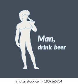 alcholic man or male vector. funny cartoon modern clean artistic comic statue hold soft drinks glass or alcohol concept creative. male drinks beer bottle. simple sculpture flat design & alcohol art