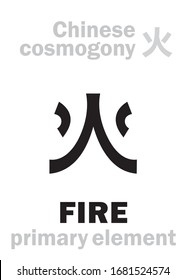 Alchymie Alphabet: FIRE [火] one of the five primary elements of creation of The World in Chinese philosophy «Wu-Xing» & «Feng-Shui». Chinese hieroglyphic character, sign/symbol of The South.