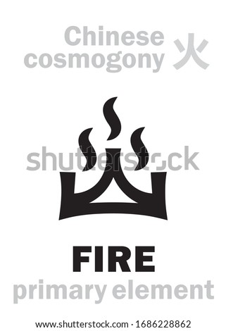 Alchymie Alphabet: FIRE [火] one of the five primary elements of creation of The World in Chinese philosophy «Wu-Xing» & «Feng-Shui». Chinese hieroglyphic character, sign/symbol of The South.