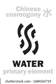 Alchymie Alphabet: WATER [水] one of the five primary elements of creation of The World in Chinese philosophy «Wu-Xing» & «Feng-Shui». Chinese hieroglyphic character, sign/symbol of The North.