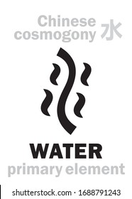 Alchymie Alphabet: WATER [水] one of the five primary elements of creation of The World in Chinese philosophy «Wu-Xing» & «Feng-Shui». Chinese hieroglyphic character, sign/symbol of The North.