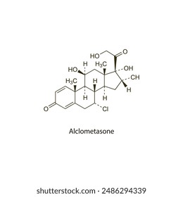 Alclometasona estructura esquelética plana Fármaco corticosteroide utilizado en el tratamiento de la inflamación. Ilustración vectorial diagrama científico.