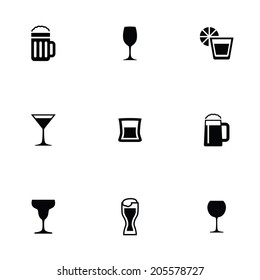 alcohol 9 icons set, isolated, black on white background
