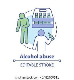 Alcohol abuse concept icon. Alcoholic dependence, addiction idea thin line illustration. Beer alcoholism. Booze and drunkards, drunk men. Vector isolated outline drawing. Editable stroke