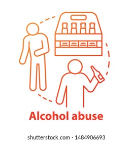 Alcohol abuse concept icon. Alcoholic dependence, addiction idea thin line illustration. Beer alcoholism. Booze and drunkards, drunk men. Vector isolated outline drawing