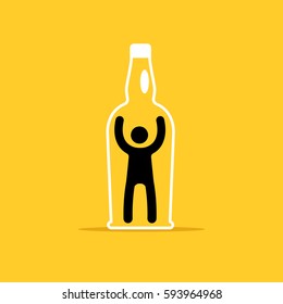 Alcohol Abuse Concept.The Man Is Standing In The Empty Bottle And Asking To Save Him.