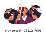 Alcohol addicted man at holiday party, booze. Person drinker, drunkard looking at wine drink in wineglasses with passion. Addiction concept. Flat vector illustration isolated on white background