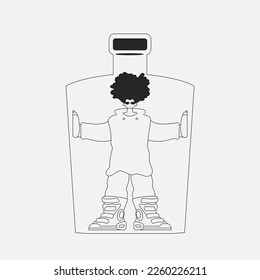 Alcohol addiction. awesome guy is in a bottle. Linear black and white style.