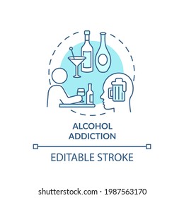 Konzept der Alkoholabhängigkeit Symbol. Suchttypen. Behandlung von Alkoholproblemen. Abstrakte Idee des Gesundheitswesens in dünner Linie. Vektorgrafik einzeln auf Umrissfarben. Bearbeitbarer Hub