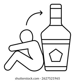 Ícone de vetor de vetor de vício de álcool ilustração de pessoa lutando com o símbolo de garrafa no estilo de linha moderno simples para o uso do conceito de estilo de vida.