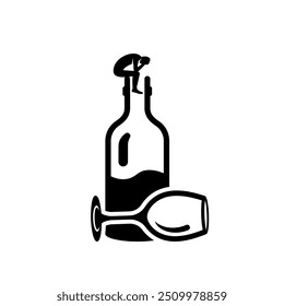 Adicción al alcohol. Silueta de carácter masculino borracho sentado en una copa de vino. Problemas en la vida. Abuso y adicciones. Diseño plano de Ilustración vectorial.