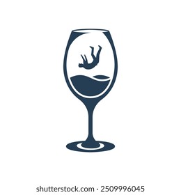 Alcohol addiction. Silhouette drunk male character falls into the glass. Problems in life. Abuse and addictions. Vector illustration flat design.