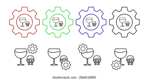 Alcohol, icono del vector de la cara alérgica en la ilustración del conjunto de engranajes para ui y ux, sitio web o aplicación móvil