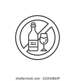 Alcohol Allergy Line Black Icon. Beverage Intolerance. Non Alcohol, Sober. Healthy Lifestyle. Sign For Web Page, Mobile App, Button, Logo. Vector Isolated Element. Editable Stroke.