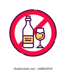 Alcohol Allergy Line Color Icon. Beverage Intolerance. Non Alcohol, Sober. Healthy Lifestyle. Sign For Web Page, Mobile App, Button, Logo. Vector Isolated Element. Editable Stroke.