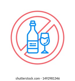 Alcohol Allergy Line Color Icon. Beverage Intolerance. Non Alcohol, Sober. Healthy Lifestyle. Sign For Web Page, Mobile App, Button, Logo. Vector Isolated Element. Editable Stroke.