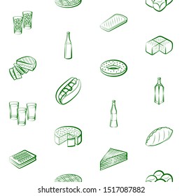 Alcohol, American food and Bakery products set. Background for printing, design, web. Usable as icons. Seamless. Binary color.
