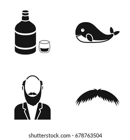 Alcohol, animal and or web icon in black style.old age, barber icons in set collection.