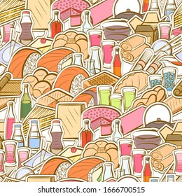 Alcohol, Bakery products and Japanese food pattern. Background for printing, design, web. Seamless. Colored.