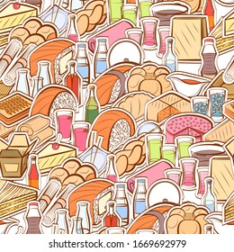 Alcohol, Bakery products and Japanese food pattern. Background for printing, design, web. Seamless. Colored.