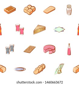 Alcohol, Bakery products and Table setting set. Background for printing, design, web. Usable as icons. Seamless. Colored.