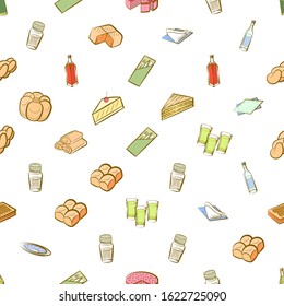 Alcohol, Bakery products and Table setting set. Background for printing, design, web. Usable as icons. Seamless. Colored.