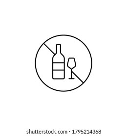 Alcohol ban, bo alcohol sign simple thin line icon vector illustration
