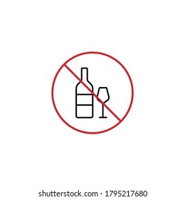 Alcohol ban simple thin line icon vector illustration