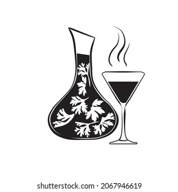 Alcohol Bar Icon. Decanter With Absinthe And Wine Glass