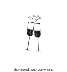 alcohol bar icons. Two glasses of champagne