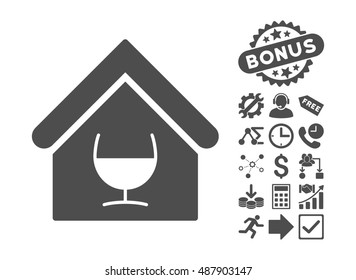 Alcohol Bar pictograph with bonus elements. Vector illustration style is flat iconic symbols, gray color, white background.