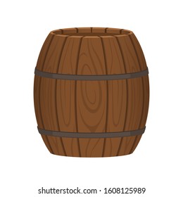 Alcohol barrel, drink container, wooden keg icon isolated on white background. Barrel for wine, rum, beer or gunpowder