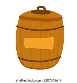 Alcohol barrel, drink container, wooden keg icon isolated on white background. Barrel for wine, rum, beer or gunpowder. Vector Illustration,