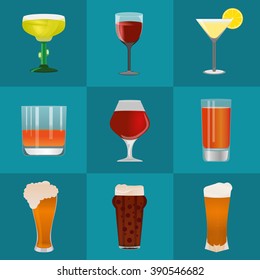 Alcohol and beer vector icons set. Alcohol glass and beer label. Beer cups silhouette. Oktoberfest beer vector set. Alcohol drink, beer sign, beer pub alcohol. Beer and Alcohol logo.