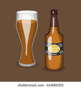 Alcohol beer vector transparent glass and bottle illustration brewery and party beverage drink.