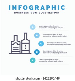 Alcohol, Beverage, Bottle, Bottles Blue Infographics Template 5 Steps. Vector Line Icon template