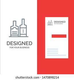 Alcohol, Beverage, Bottle, Bottles Grey Logo Design and Business Card Template. Vector Icon Template background
