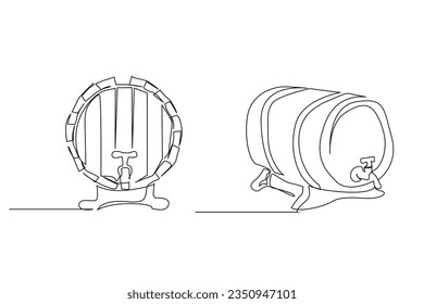 alcohol beverage wooden barrel faucet  line art