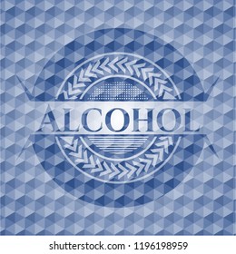 Alcohol blue emblem or badge with geometric pattern background.