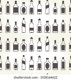 Alcohol bottels seamless patten, booze background, vector