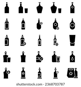 Alcohol bottle. Black line icon set. Different types of alcohol bottles.