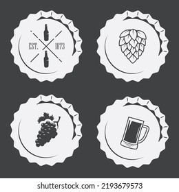 alcohol bottle cap vector. isolated icons for graphic and web design. set