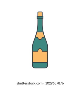 Alcohol bottle cartoon icon. Vector object in colour cartoon stye champagne bottle icon for drinks design, menu and web