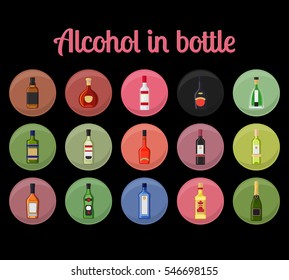 Alcohol in a bottle circle icons. Drinks bottles vector illustration