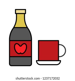 alcohol bottle with cup celebration Christmas filled editable outline icon. 