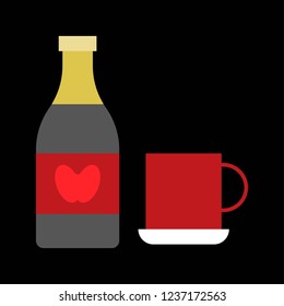 alcohol bottle with cup celebration Christmas flat design icon. 