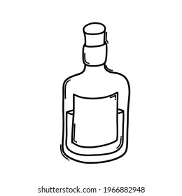 Botella de alcohol Icono del vector Doodle. Dibujo de la ilustración de la caricatura dibujada a mano.