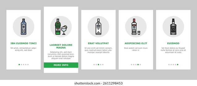 alcohol bottle glass drink bar onboarding mobile vector. beverage whiskey, liquor brandy, wine alcoholic, party, champagne restaurant, vodka alcohol bottle glass drink bar Illustration