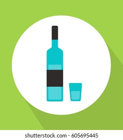 Alcohol bottle with glass flat vector style